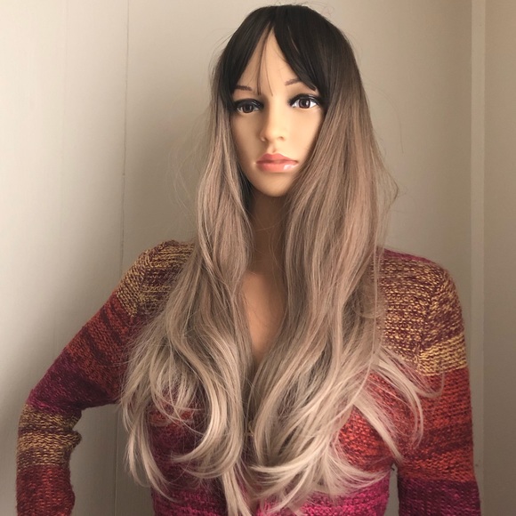 dark blonde wig medium brown wigombré bangs light ash brown wig 24